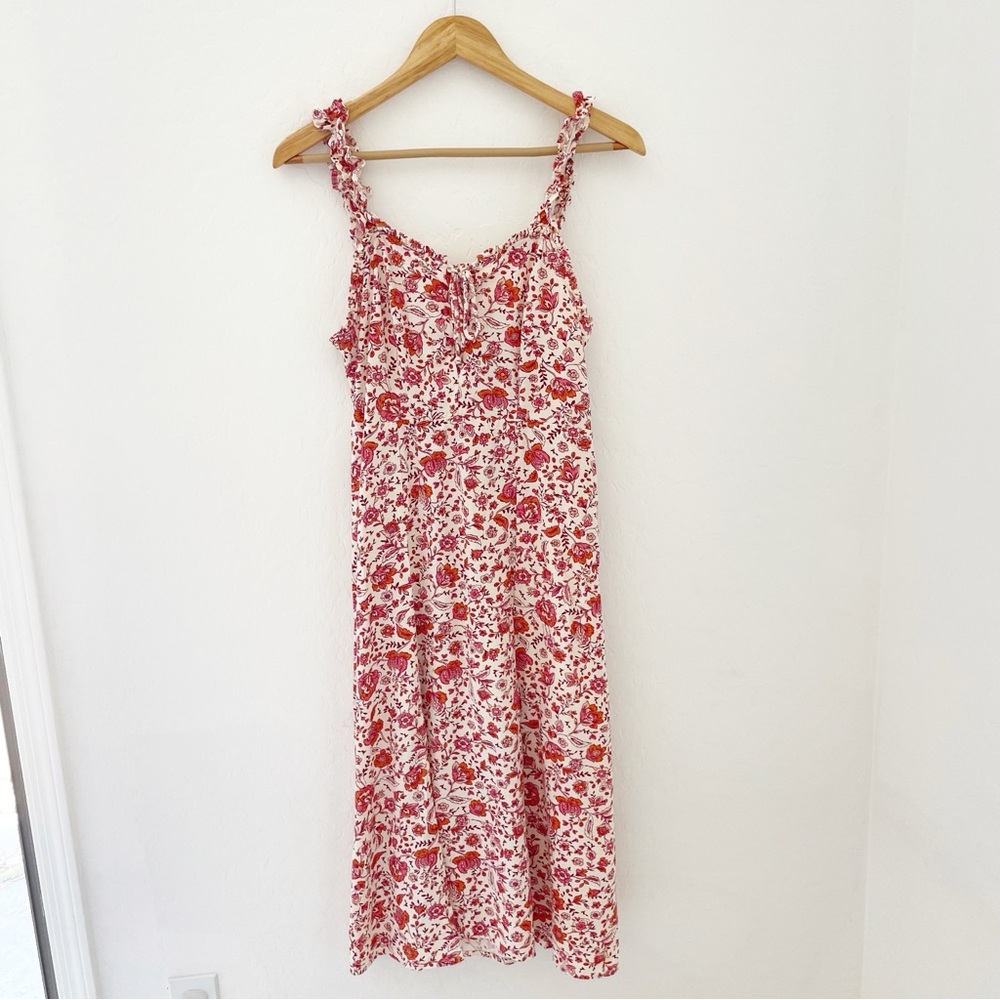 Japna linen blend floral midi dress medium